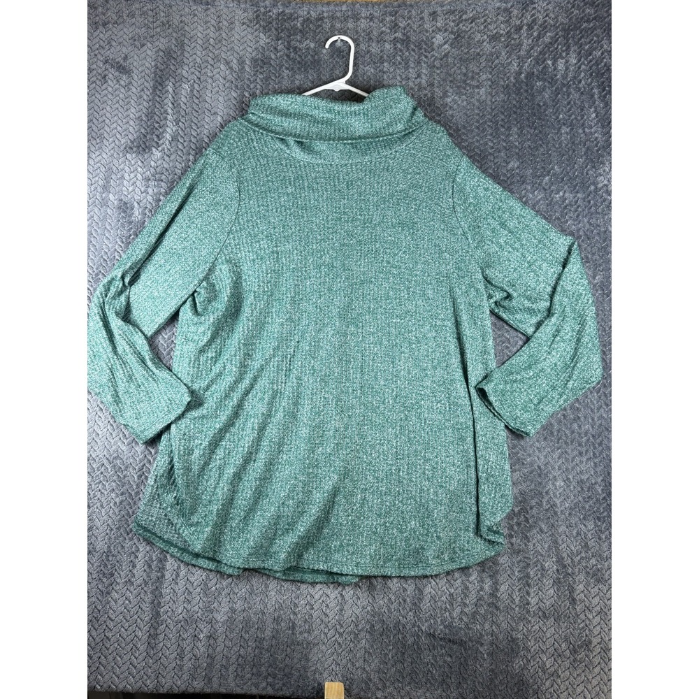 St. John's Bay Sweater Womens 2X Green Rayon Stretch Dolphin Hem Turtle Neck